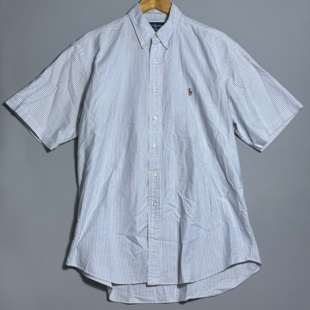 Polo Ralph Lauren Blake Short Sleeve Shirt Mens Size Large Cotton Striped Blue